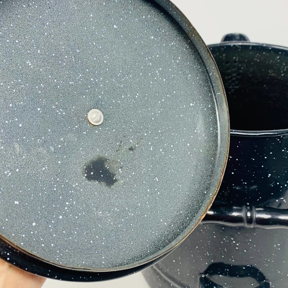 Vintage Graniteware Enamel Coffee Pot Campfire Camp Kettle 11" Large - Picture 6 of 12